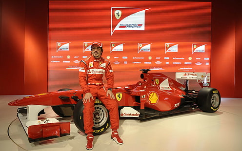 Deportes, Fernando Alonso, coche, Ferrari, hombres, Fórmula 1, vehículo, Fondo de pantalla HD HD wallpaper