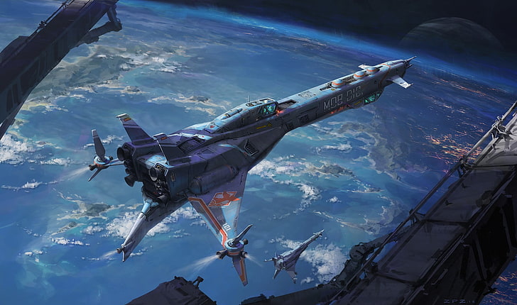 aircraft illustration, spaceship, science fiction, HD wallpaper