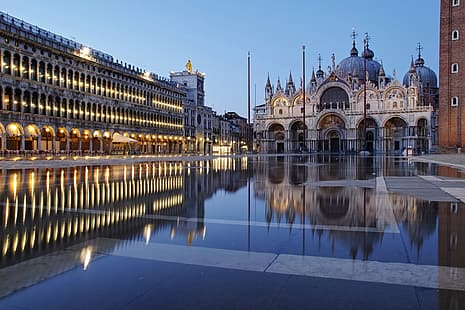  reflection, building, area, Italy, Venice, Cathedral, architecture, The Cathedral Of St. Mark, Piazza San Marco, St. Mark's Square, St Mark's Square, Procuratie, St Mark's Basilica, HD wallpaper HD wallpaper