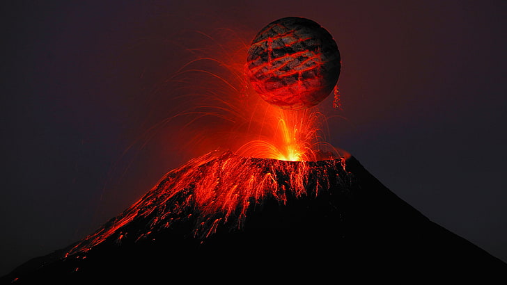 red and black LED light, volcano, nature, illusion, HD wallpaper
