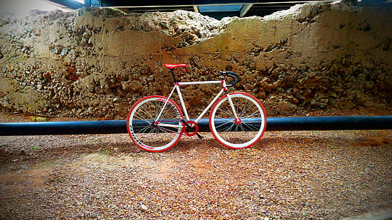 bicicleta de estrada vermelha e branca, fixie, bicicleta, HD papel de parede HD wallpaper