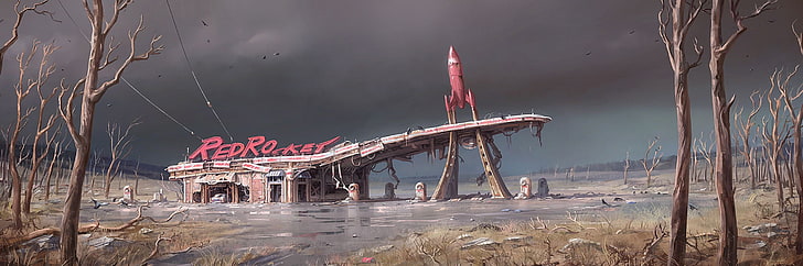 wallpaper bangunan abu-abu beton, Fallout 4, konsep seni, Fallout, Wallpaper HD