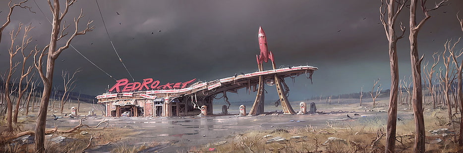 обои из серого бетонного здания, Fallout 4, концепт-арт, Fallout, HD обои HD wallpaper