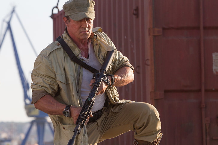 weapons, machine, cap, Sylvester Stallone, Barney Ross, The Expendables 3, HD wallpaper