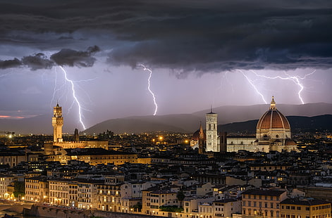 都市の景観、嵐、フィレンツェ、イタリア、 HDデスクトップの壁紙 HD wallpaper