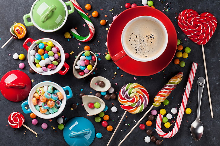 Coffee, candy, lollipops, sweet, pills, HD wallpaper | Wallpaperbetter