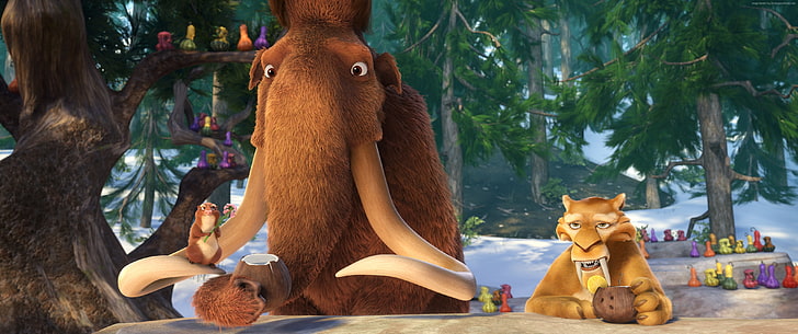 Ice Age 5: Collision Course, mamuts, mejores animaciones de 2016, sid, Fondo de pantalla HD