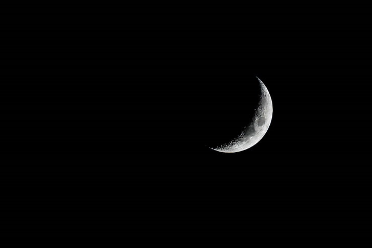 sierp księżyca, ciemność, księżyc, światło księżyca, noc, Tapety HD