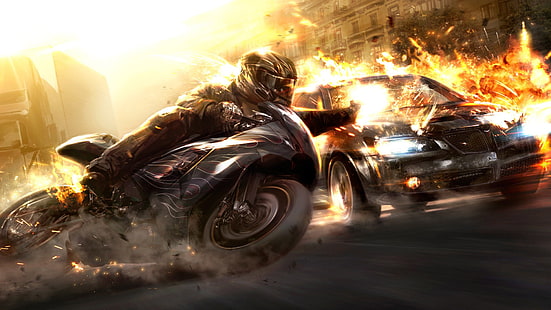 человек верхом на черном спортивном велосипеде иллюстрации, мотоцикл, автомобиль, HD обои HD wallpaper