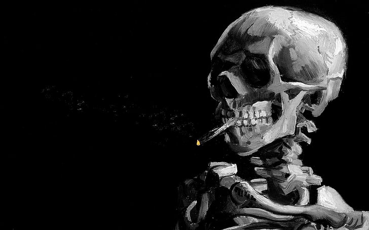 иллюстрация серого черепа, дым, кости, черный, смерть, HD обои