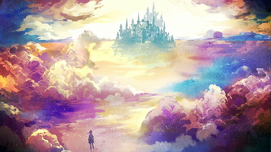 Fantasy Heaven Painting HD, фэнтези, небеса, королевство, живопись, пурпур, небо, HD обои HD wallpaper