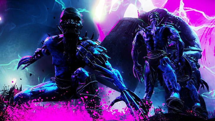 Shadow Warrior 2, rosa, neón, azul, enemigo, Fondo de pantalla HD