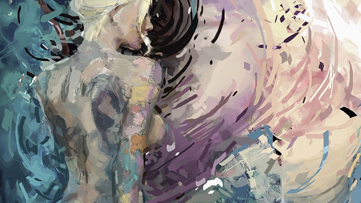 topless woman wallpaper, painting, women, blonde, artwork, HD wallpaper