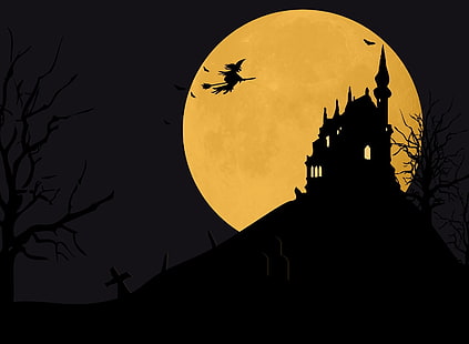 Хелоуин BG Moon текстура дървета финал, илюстрация къща с духове, празници, Хелоуин, луна, нощ, дървета, замък, фон, силует, вещица, страшно, призрачно, пълнолуние, HD тапет HD wallpaper