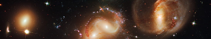 aneka galaksi, nebula, ruang, galaksi, matahari, bintang, Hubble Deep Field, ESA, Stephan's Quintet, tiga layar, beberapa layar, Wallpaper HD