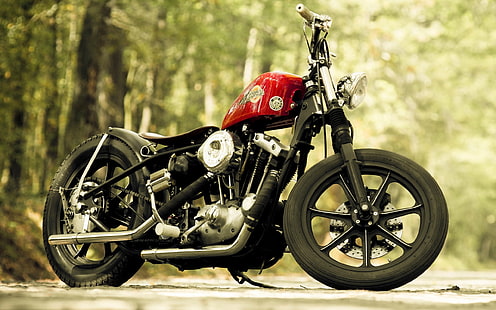 czerwony motocykl cruiser, Harley Davidson, motocykl, Tapety HD HD wallpaper