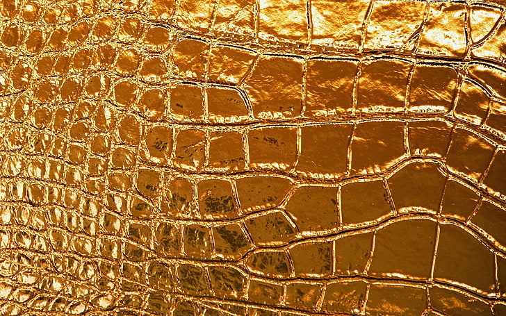 gold-colored crocodile skin surface, lights, pattern, figure, Shine, texture, leather, Gold, tracery, radiance, HD wallpaper