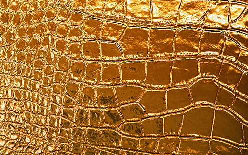 gold-colored crocodile skin surface, lights, pattern, figure, Shine, texture, leather, Gold, tracery, radiance, HD wallpaper HD wallpaper