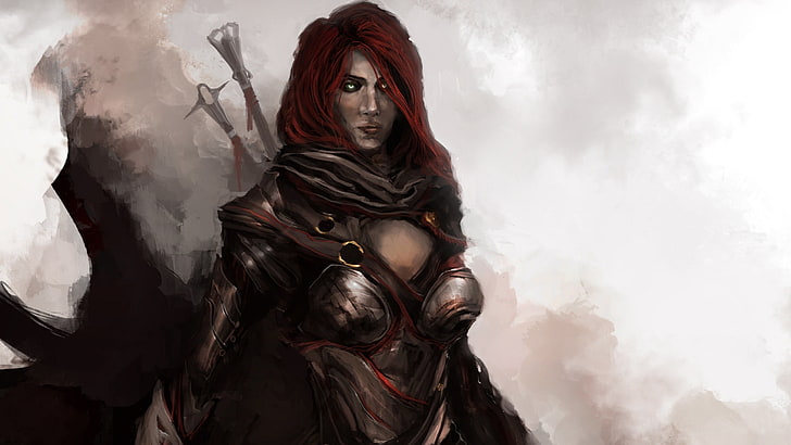 لوحة امرأة ذات شعر أحمر ، المنتقمون ، فن الخيال ، أرملة سوداء، خلفية HD