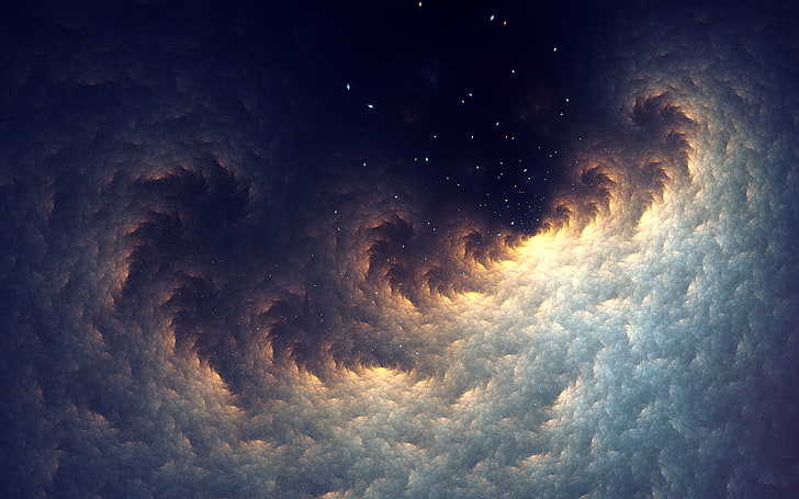 черно-серые облака цифровые обои, фрактал, аннотация, звезды, космос, цифровое искусство, космическое искусство, небо, HD обои
