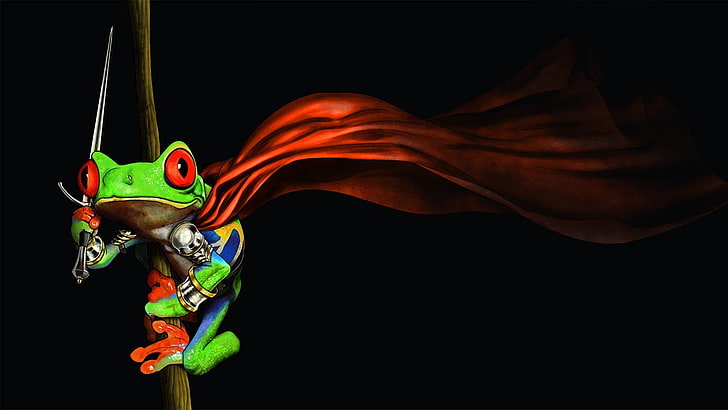 fond d'écran de grenouille verte, oeuvre, crapaud le paladin, grenouille, chevalier, paladin, grenouilles aux yeux rouges, Fond d'écran HD