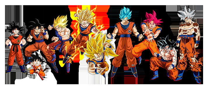 Dragon Ball, Dragon Ball Z, Goku, Super Saiyan, Super Saiyan 2, Super Saiyan 3, Super Saiyan Blue, Super Saiyan God, Ultra Instinct (Dragon Ball), HD tapet HD wallpaper