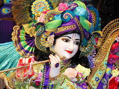 Прекрасный костюм Господа Кришны, иллюстрация индуистского бога разных цветов, Бог, прекрасный Кришна, костюм, HD обои HD wallpaper