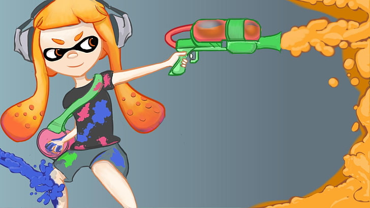 Girl holding toy gun illustration, Splatoon, jeux vidéo, Fond d'écran HD