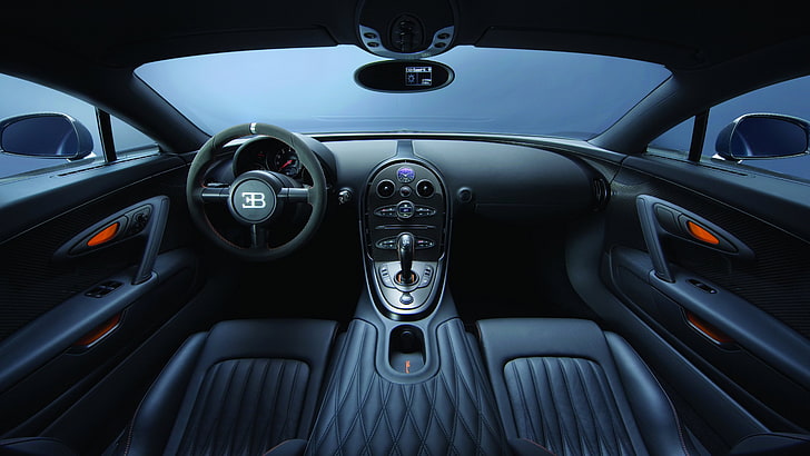 Bugatti Veyron Super Sport, interior, supercar, Bugatti, sports car, Veyron, test drive, speed, speed record, black, HD wallpaper