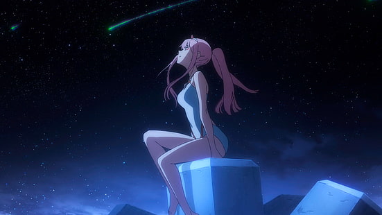 розоволосый женский персонаж аниме, аниме, дорогая в FranXX, падающая звезда, ноль два (дорогая в FranXX), HD обои HD wallpaper