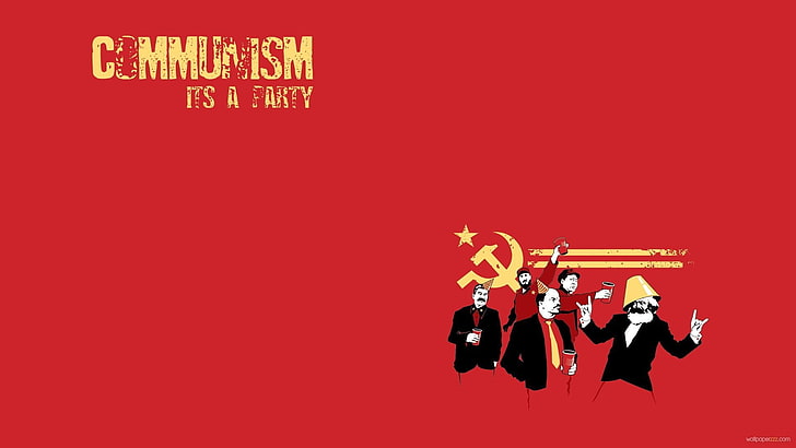communism its a party digital wallpaper, founding fathers of communism, communism, Karl Marx, Vladimir Lenin, Mao Zedong, Fidel Castro, Joseph Stalin, red, red background, hammer and sickle, HD wallpaper
