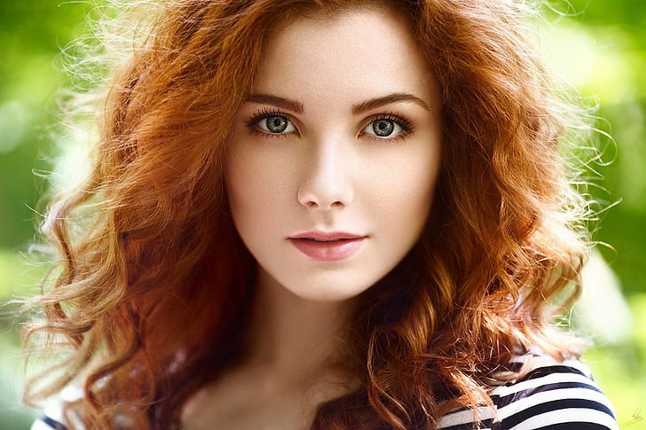 wanita, berambut merah, wajah, potret, kedalaman bidang, Wallpaper HD