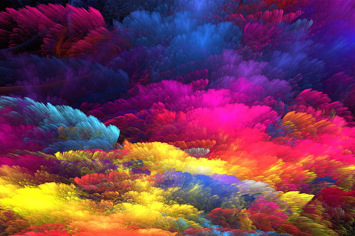 multicolored clouds graphic art, background, paint, colors, colorful, abstract, rainbow, splash, painting, bright, HD wallpaper