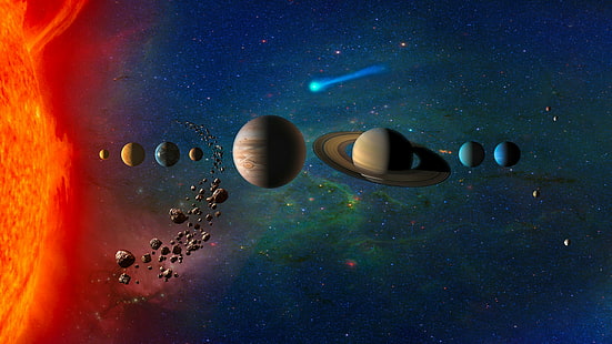 ดวงอาทิตย์, ศิลปะอวกาศ, ดาว, ดาวหาง, พลูโต, ดาวเคราะห์น้อย, ดาวอังคาร, ดาวเคราะห์, ดาวเสาร์, ระบบสุริยะ, ดาวเคราะห์, พื้นที่, จักรวาล, โลก, ดาวเนปจูน, ดาวยูเรนัส, วีนัส, ระบบดาวเคราะห์, วอลล์เปเปอร์ HD HD wallpaper