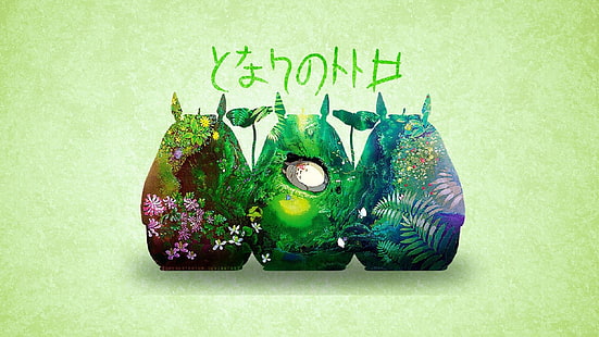wallpaper digital bunga aneka warna, Studio Ghibli, My Neighbor Totoro, latar belakang sederhana, Totoro, Wallpaper HD HD wallpaper