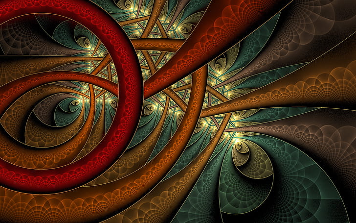 Fractal HD, red blue and brown spiral illustration, abstract, fractal, HD wallpaper