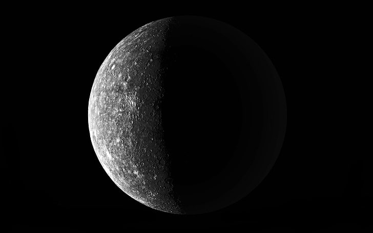 grauer Mond, Monochrom, Mond, Raumkunst, Raum, HD-Hintergrundbild