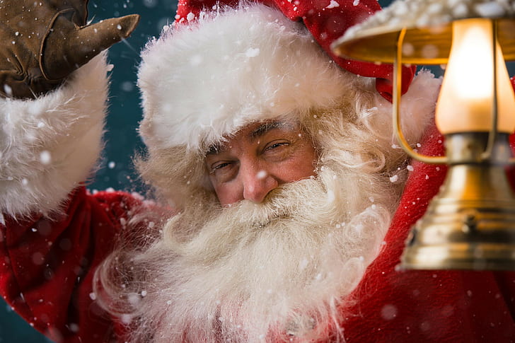 Santa Claus 2016, traje de Papá Noel, linterna, piel, barba, Navidad, Año Nuevo, Feliz Navidad, 2016, Papá Noel, Santa Claus, con un día festivo, Fondo de pantalla HD
