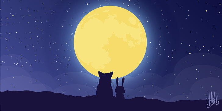 La La Land, Kaninchen, Fuchs, Mond, Sterne, HD-Hintergrundbild