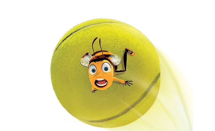 Opa filme de abelha, abelha amarela e bola de tênis verde vetor arte, desenhos animados, filme de abelha, filme, Opa, HD papel de parede