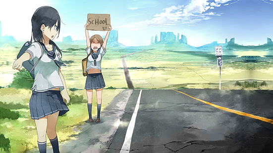 Anime Mädchen, Schuluniform, originelle Charaktere, HD-Hintergrundbild HD wallpaper