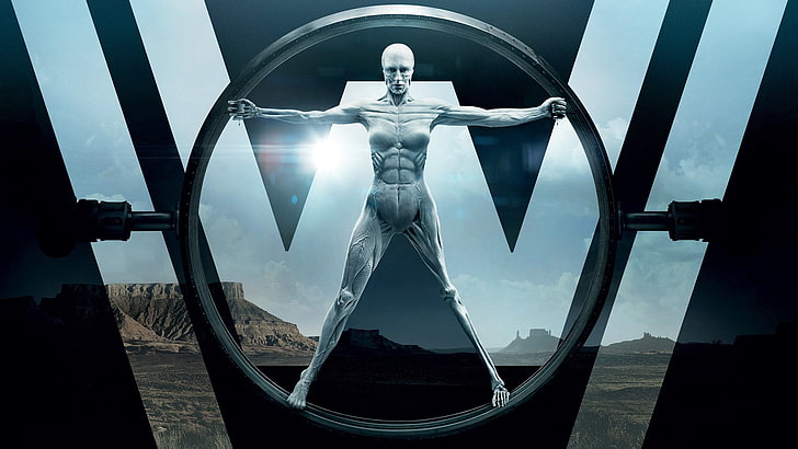 mężczyzna rozkładający ramię plakat, westworld, androidy, HBO, serial telewizyjny, Tapety HD