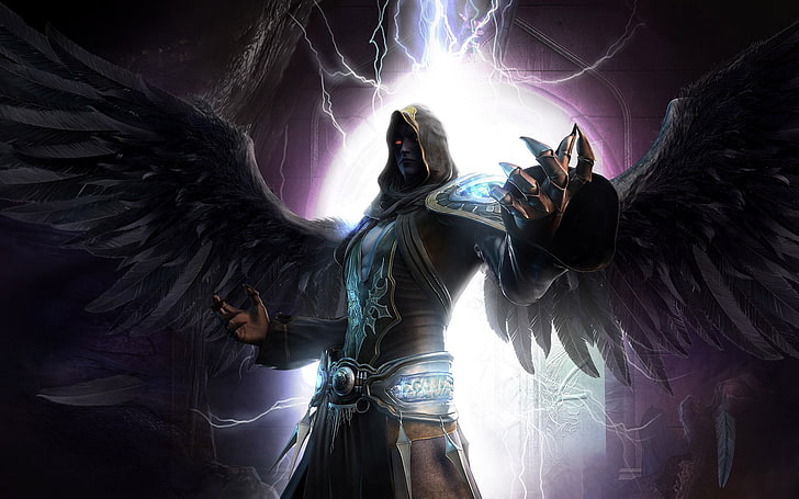 man with wings illustration, Dark, Angel, Demon, Evil, Fantasy, Magic, Sorcerer, Warrior, HD wallpaper