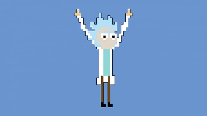 미니멀리즘, Rick and Morty, 픽셀, 파란색 배경, 삽화, Rick Sanchez, HD 배경 화면