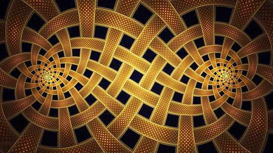 brown and black abstract digital wallpaper, minimalism, abstract, digital art, fractal, spiral, square, gold, HD wallpaper HD wallpaper