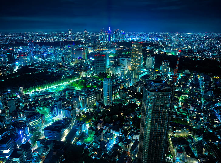 aerial view of metropolis skyscrapers during night, metropolis, skyscrapers, HDR Photography, Tutorial, Tokyo  Japan, Night, Hasselblad, Roppongi, japanese, cityscape, urban Skyline, architecture, skyscraper, urban Scene, downtown District, tower, asia, famous Place, city, street, business, building Exterior, aerial View, HD wallpaper