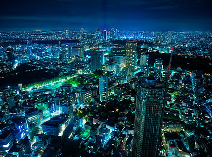 aerial view of metropolis skyscrapers during night, metropolis, skyscrapers, HDR Photography, Tutorial, Tokyo  Japan, Night, Hasselblad, Roppongi, japanese, cityscape, urban Skyline, architecture, skyscraper, urban Scene, downtown District, tower, asia, famous Place, city, street, business, building Exterior, aerial View, HD wallpaper HD wallpaper
