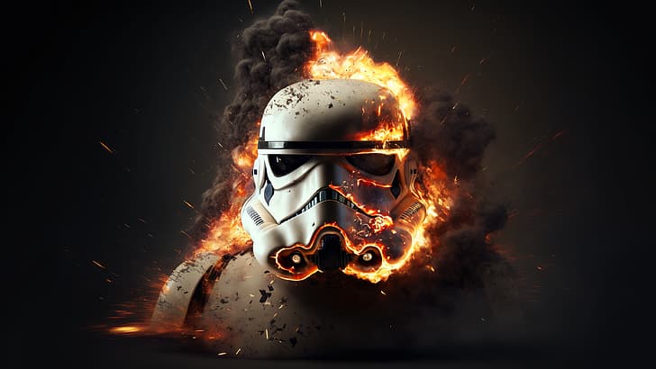 stormtrooper, fire, explosion, AI art, HD wallpaper