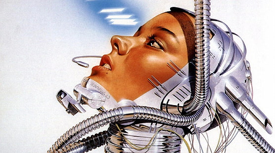 امرأة الروبوت التوضيح ، سايبورغ ، إنسان آلي ، فتاة ، وجه ، أسلاك، خلفية HD HD wallpaper