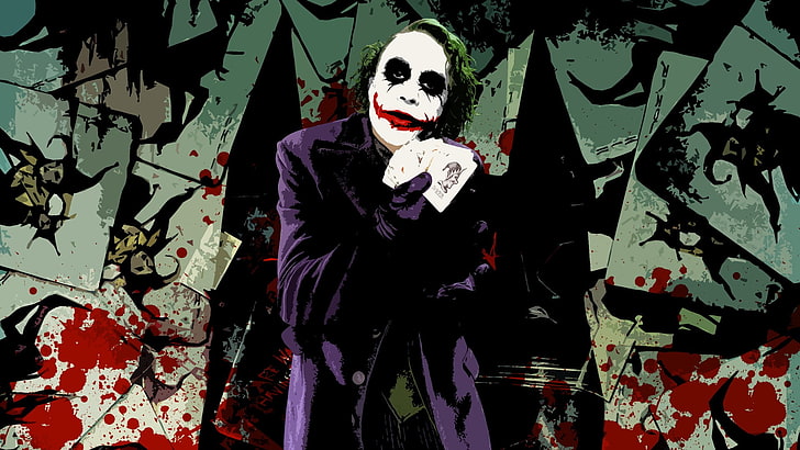 The Joker painting, movies, Batman, The Dark Knight, Joker, MessenjahMatt, cards, paint splatter, HD wallpaper